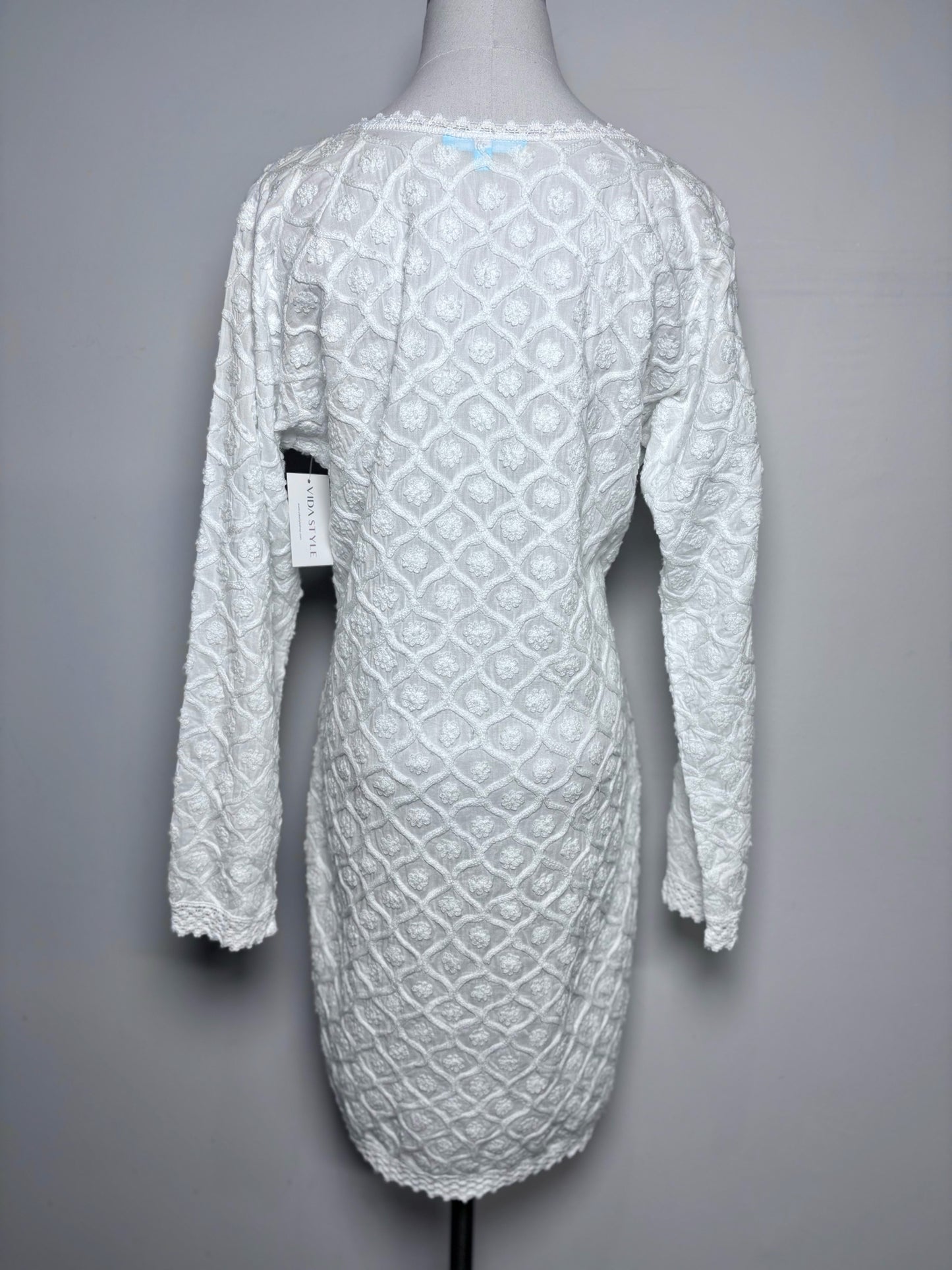 Women Size M Melissa Odabash Off White 3D Flowers 100% Cotton Cover Up