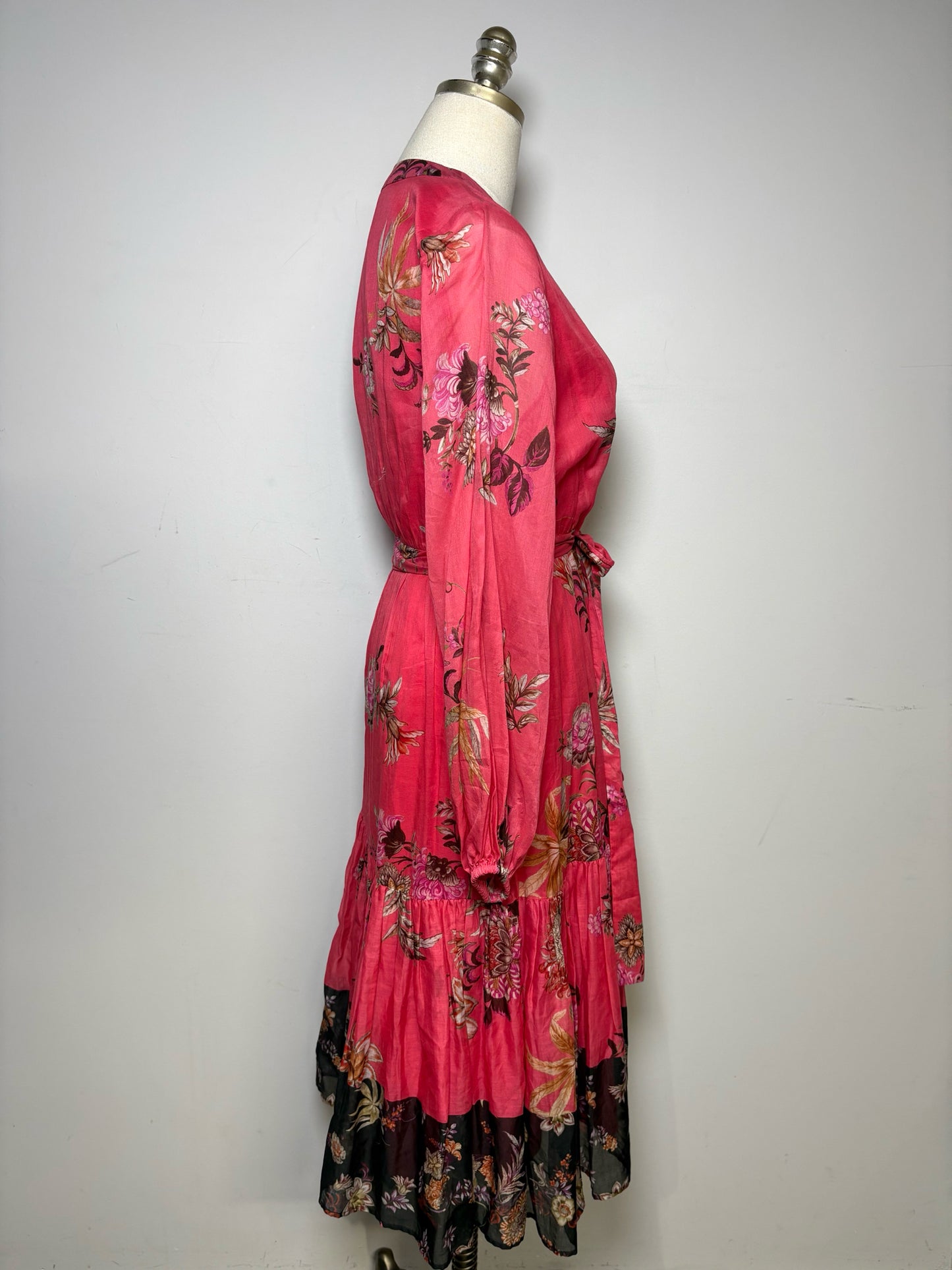 Women's Size S Kobi Halperin Pink Floral Pre-Owned Tiered Button-Down Dress