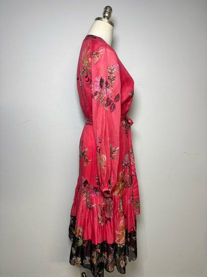 Women's Size S Kobi Halperin Pink Floral Pre-Owned Tiered Button-Down Dress