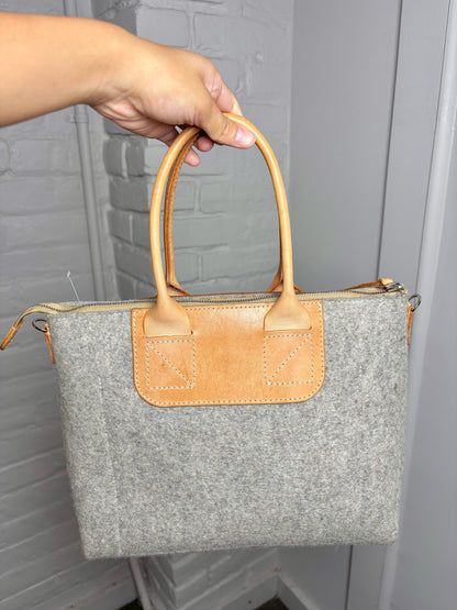 Graf Lantz Solid Wool Gray Leather Trim Crossbody Purse
