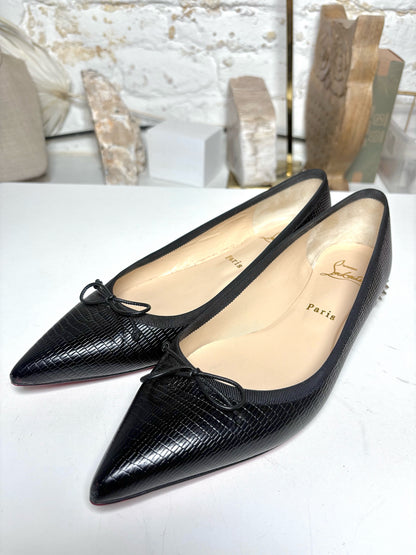W Shoe Size 38.5 Christian Louboutin Black Leather Calf Pre-owned Flats
