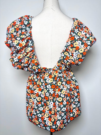 Women Size M Aguabendita Orange, green, red, blue Floral Cotton Blouse