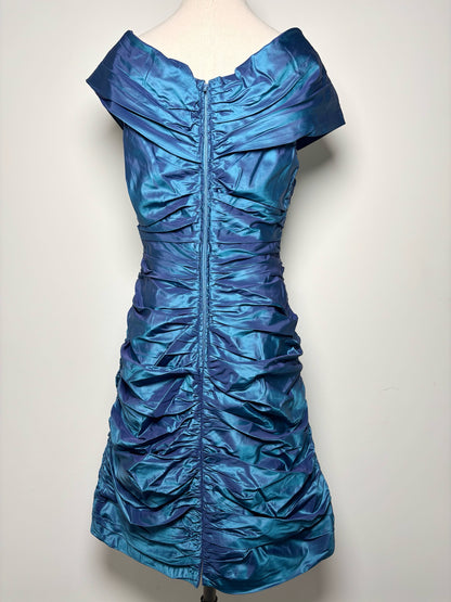 Women Size 8 Rickie Freeman Teri Jon Blue Solid Silk Dress