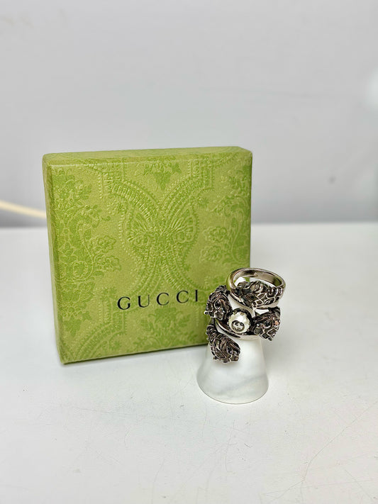 Sterling Silver Gucci Pearl Tiger Coil Wrap Black 6.5 Ring