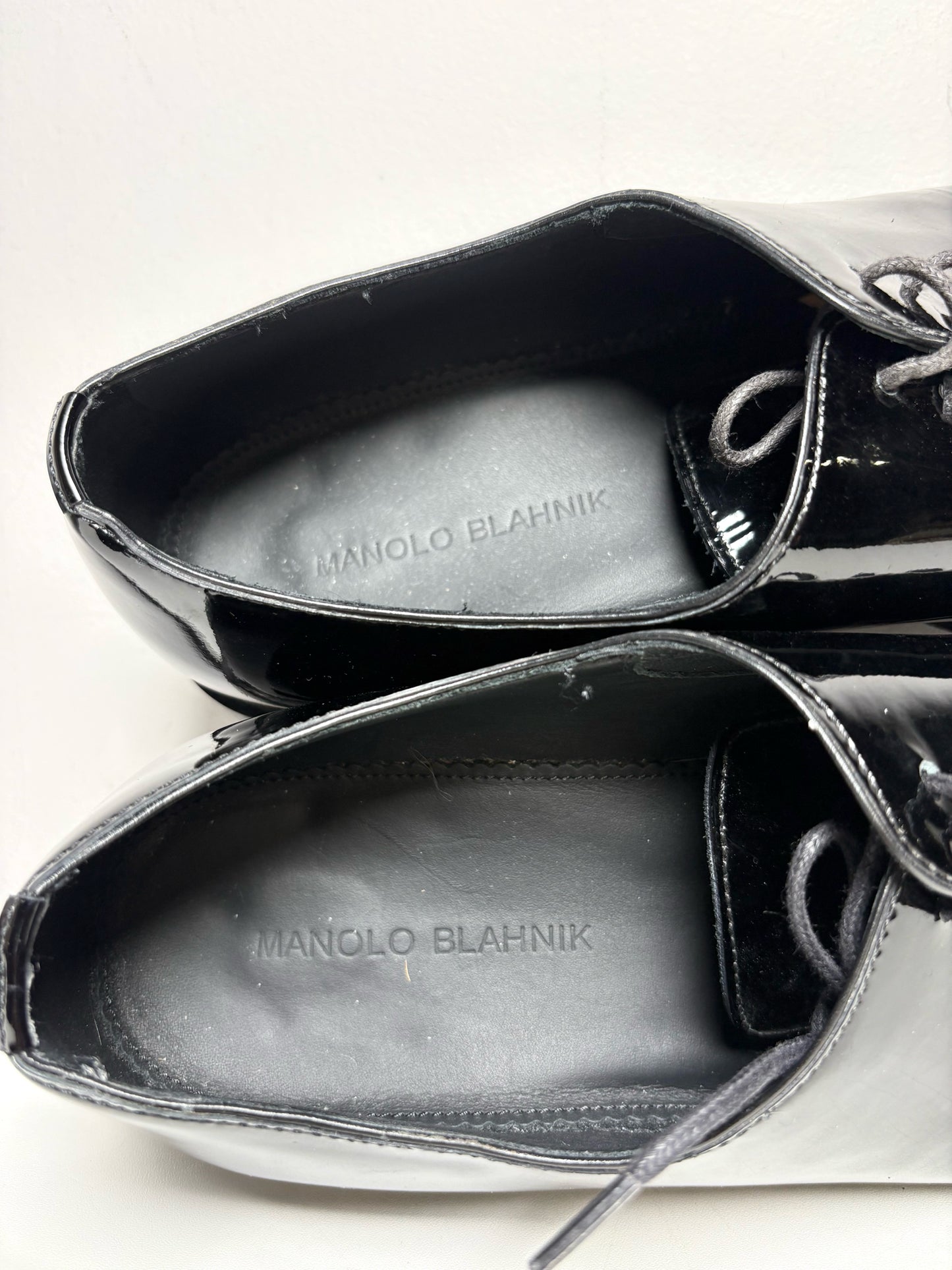 Men Shoe Size 7 Manolo Blahnik Black Patent Leather Pre-Owned Oxford Dress Shoes