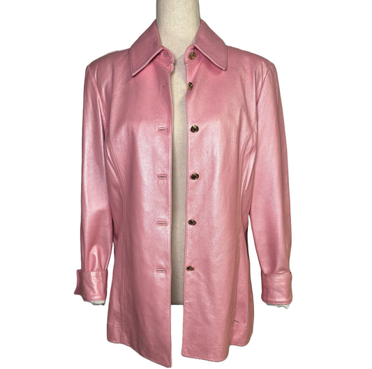 Women Size S St. John Sport Pink Solid Leather Blazer