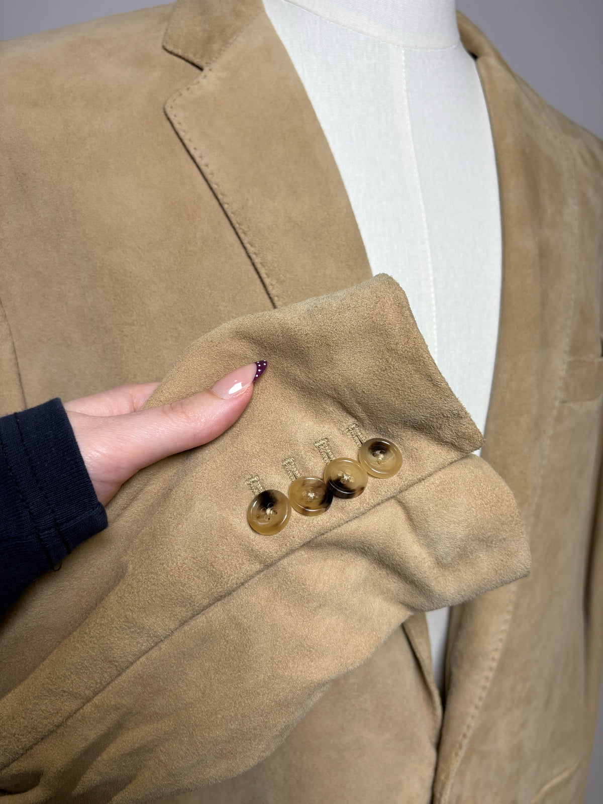 Men's Size 46R Ralph Lauren Black Label Tan Goat Suede Leather Vintage Pre-Owned Blazer