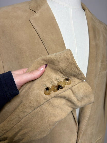 Men's Size 46R Ralph Lauren Black Label Tan Goat Suede Leather Vintage Pre-Owned Blazer