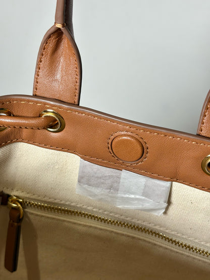 Women's Veronica Beard Solid Canvas, Leather Pre-owned Cream, brown Medium Purse