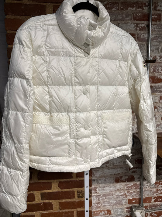 Women Size 4 (S) Moncler White Quilted Jacrieu Braided Shell Jacket
