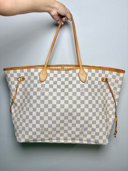 Coated Canvas Pre-owned Neverfull GM Damier Azur Louis Vuitton Bag