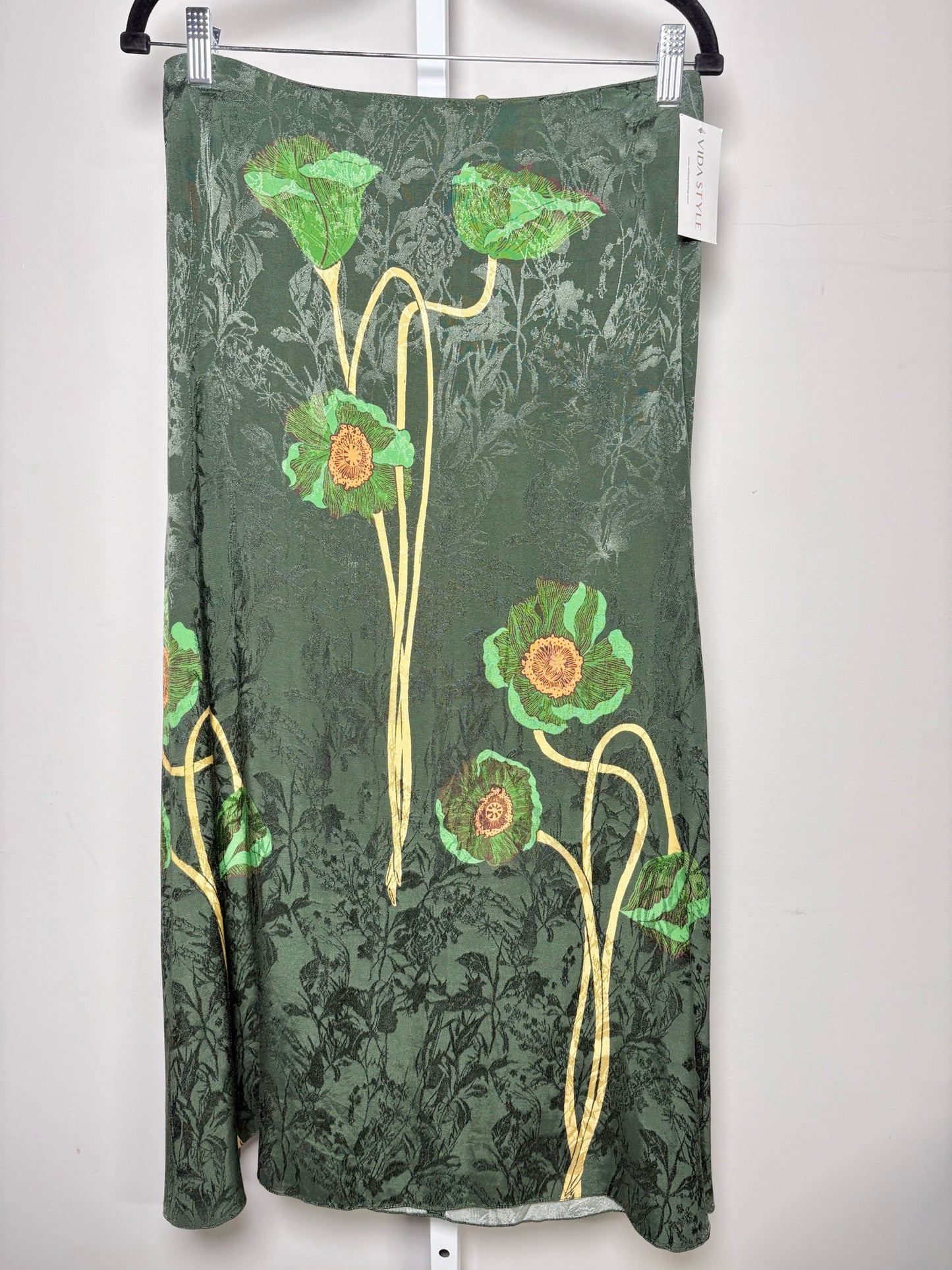 Women Size 6 Johanna Ortiz Green Floral Print Profound Passion Midi Skirt