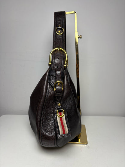 Women's Burberry Malika Vintage Dark Brown Leather Small Pre-Owned Hobo Shoulder Bag