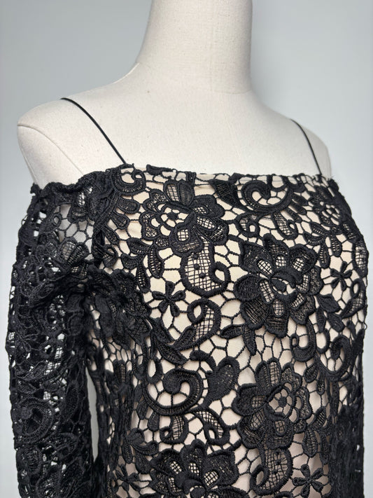 Women Size XS Alice + Olivia Black Eyelet Polyester Blouse