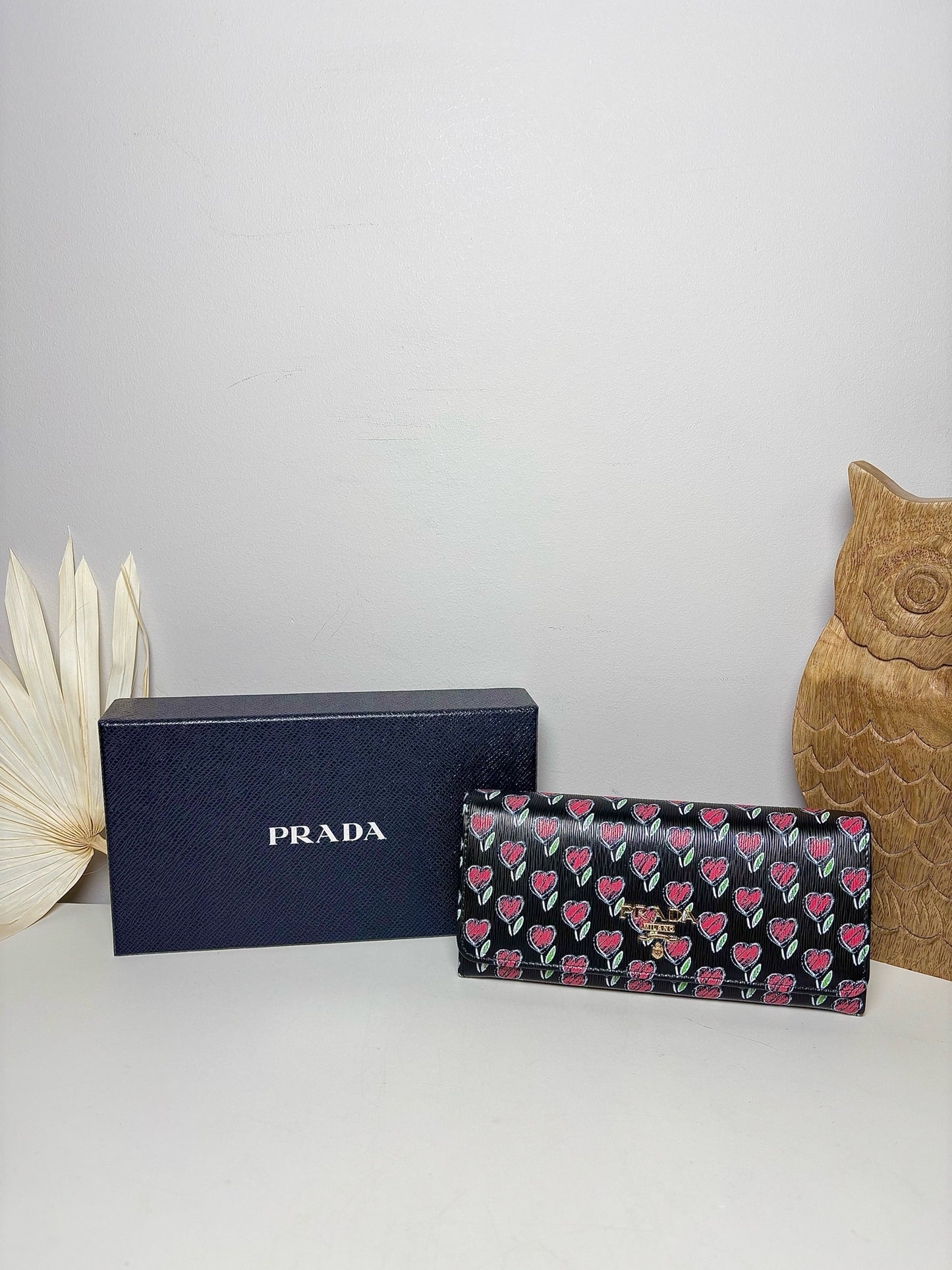 Prada Leather NWT Black Cowhide Vitello Move Love Continental Wallet