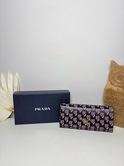 Prada Leather NWT Black Cowhide Vitello Move Love Continental Wallet