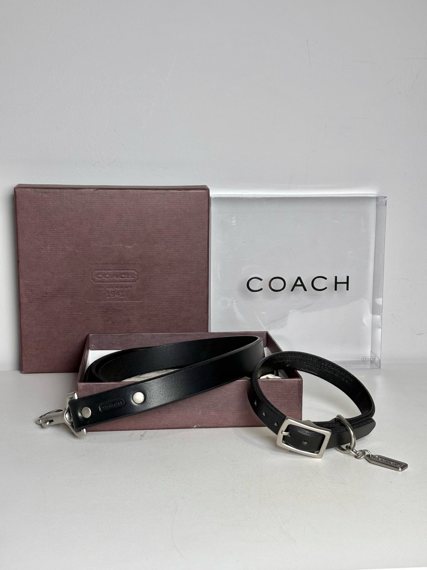Misc. Accessory Coach Black Cowhide Leather Dog Collar & Leash