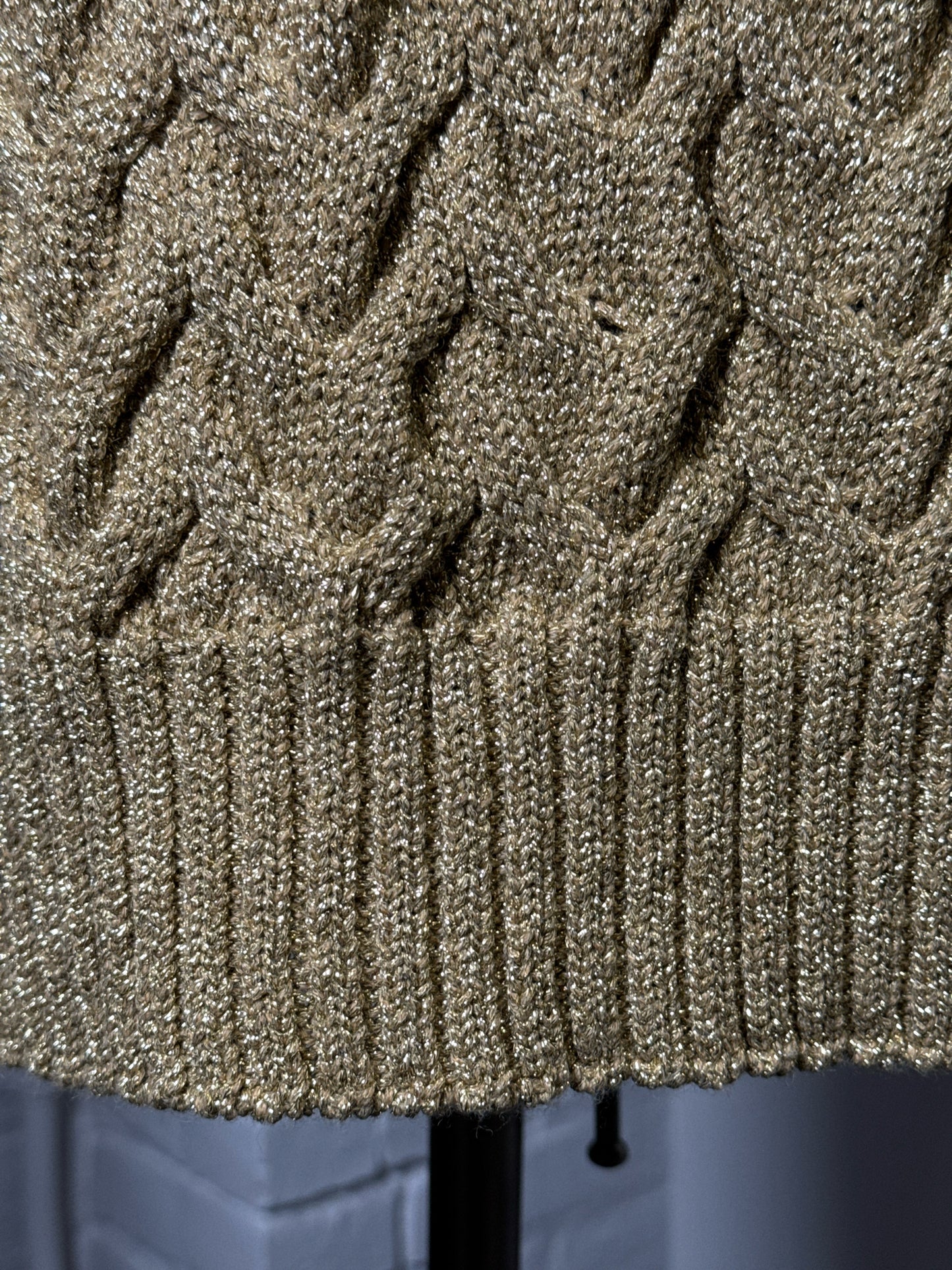 Women Size M (Est.) Max Mara Metallic Gold Cable-Knit Mid-Length Sweater Dress