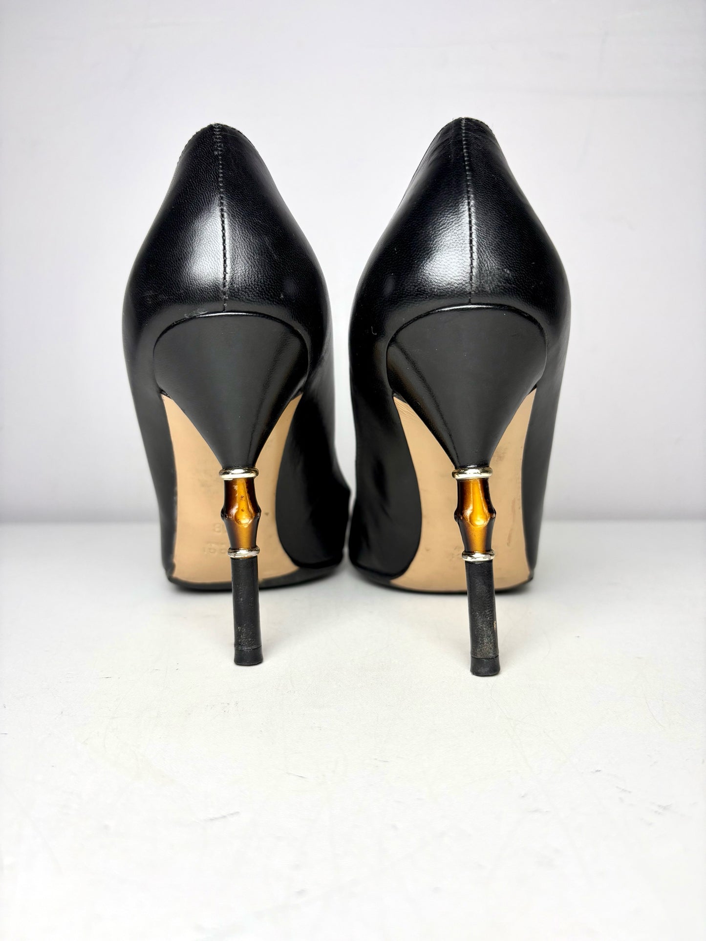 W Shoe Size 6.5 Gucci Black Leather Horn/Tortoise Pre-owned Heels