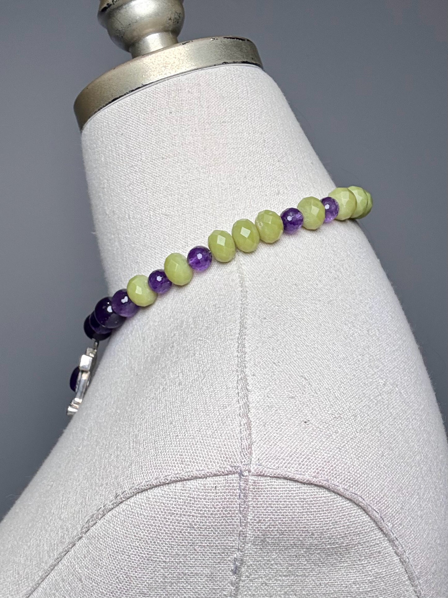 Peridot, Amethyst, Resin Beads Sterling Silver Pre-owned Necklace