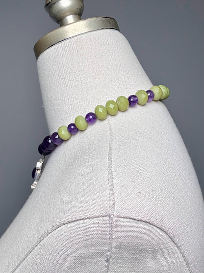 Peridot, Amethyst, Resin Beads Sterling Silver Pre-owned Necklace