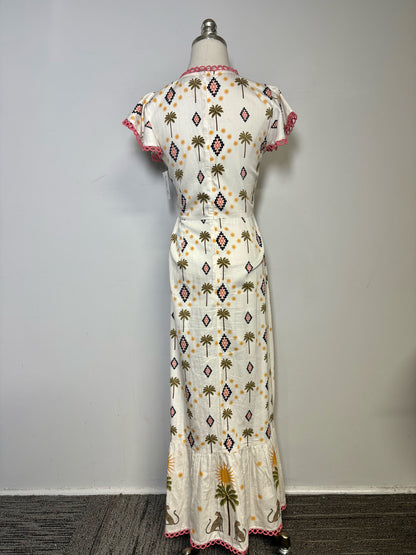 Women Size 4 Never Fully Dressed Off-white Print 100% Cotton Pre-owned Dress