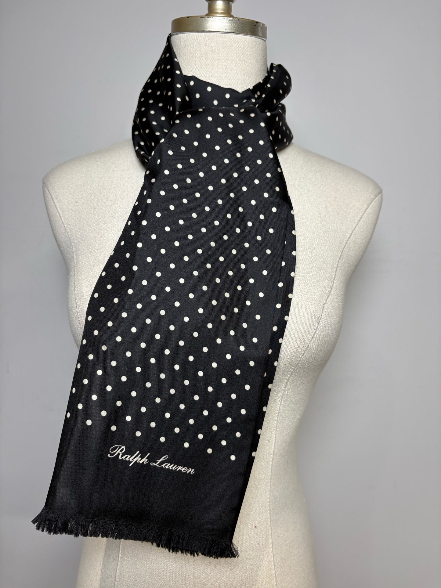 Ralph Lauren Purple Label Black & White 100% Silk Mulberry Polka Dot Men's Scarf