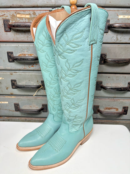 W Shoe Size 7.5 Lucchese Turquoise/Sage Vamp Leather Western Boots