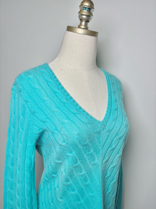 Women Size L Ralph Lauren Black Label Turquoise Solid Cashmere Sweater