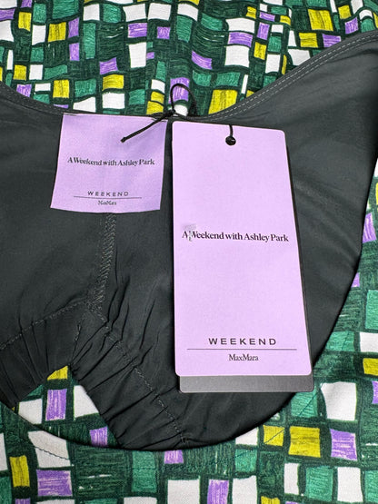 Women Size XS Weekend Max Mara Frisia Green Multi-Color Pure Cotton NWT Pre-Owned Midi Dress