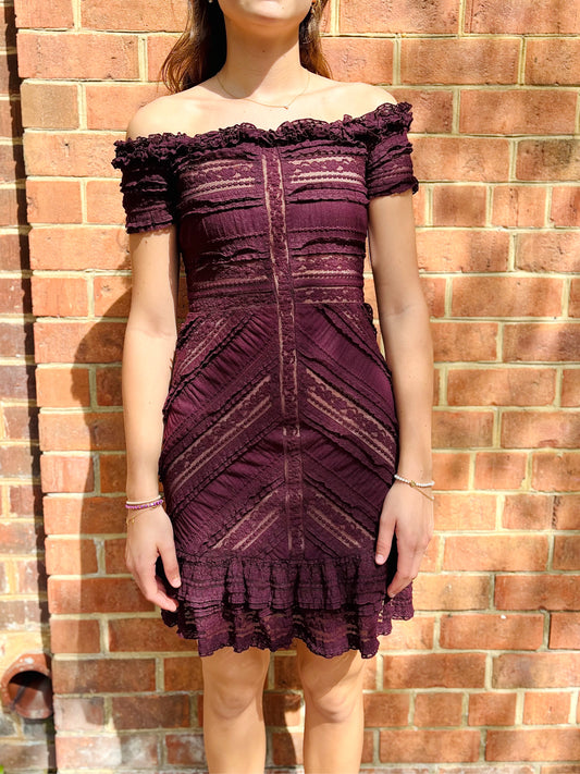 Women Size 0 Cinq a Sept Maroon Lace NWOT Dress
