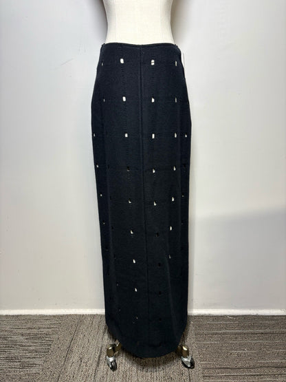 W Sz 36 Jil Sander Black Cutouts Wool w/Cotton Lining Skirt Pre-owned Vintage