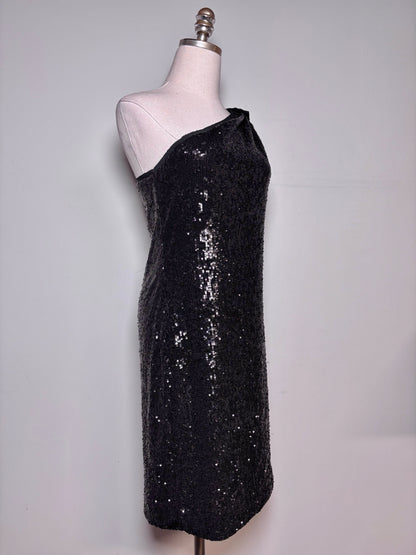 Women Size XS Tory Burch Black Sequins One-Shoulder Cocktail Pre-owned Dress