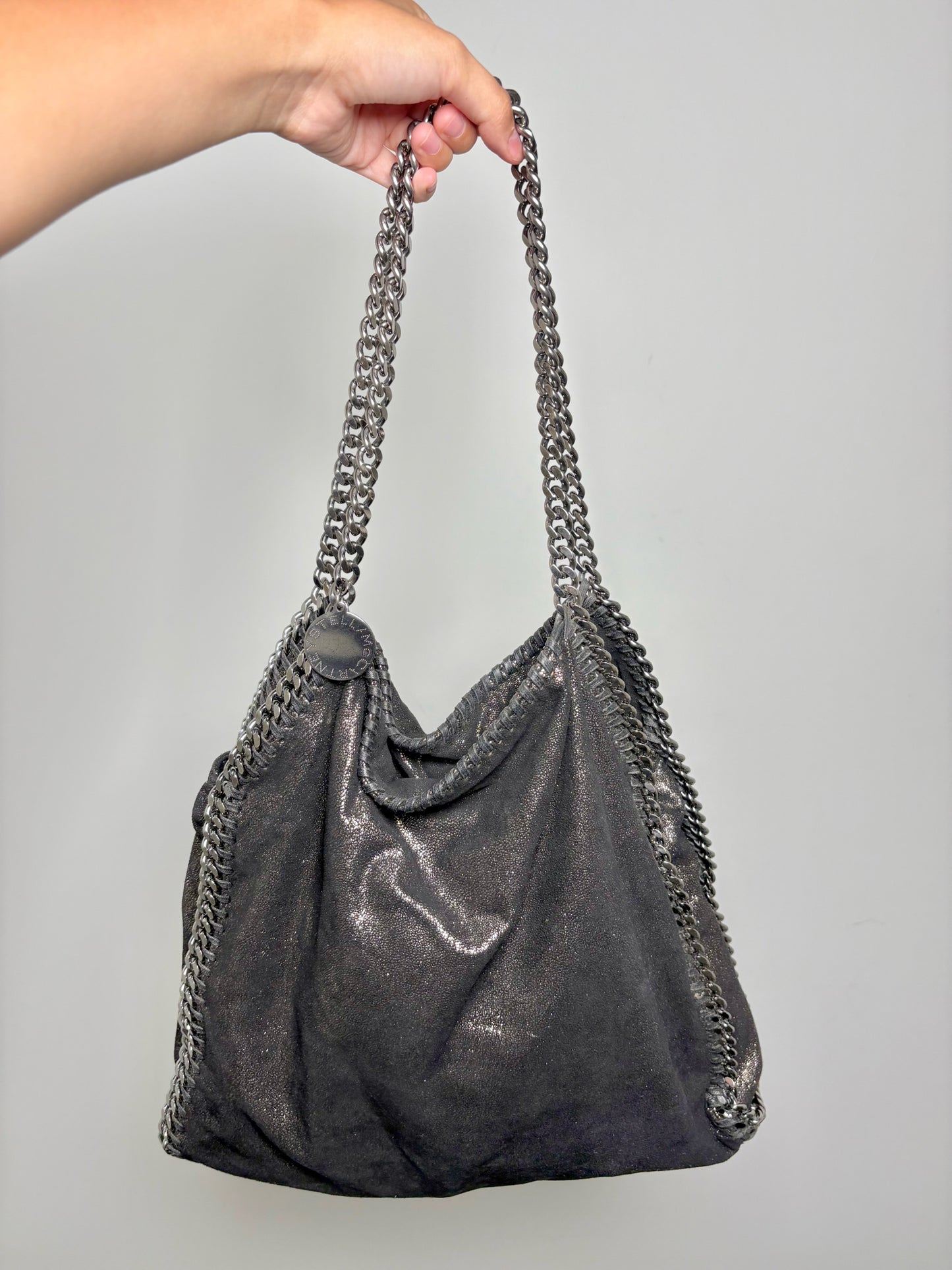 Stella McCartney Metallic Vegan Suede Charcoal Purse