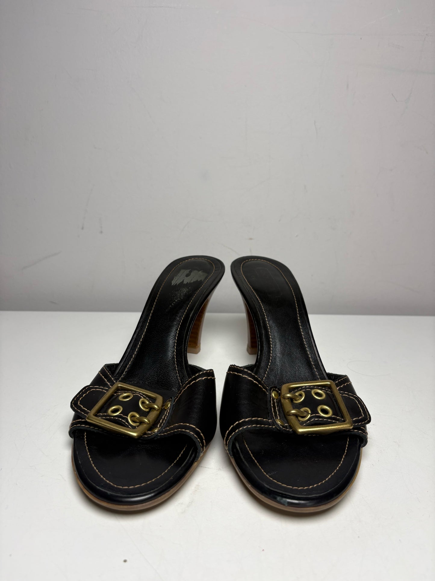 Women Shoe Size 8.5 (Estimated) Coach Margot Black Leather Vintage Y2K Rare Pre-Owned Sandals
