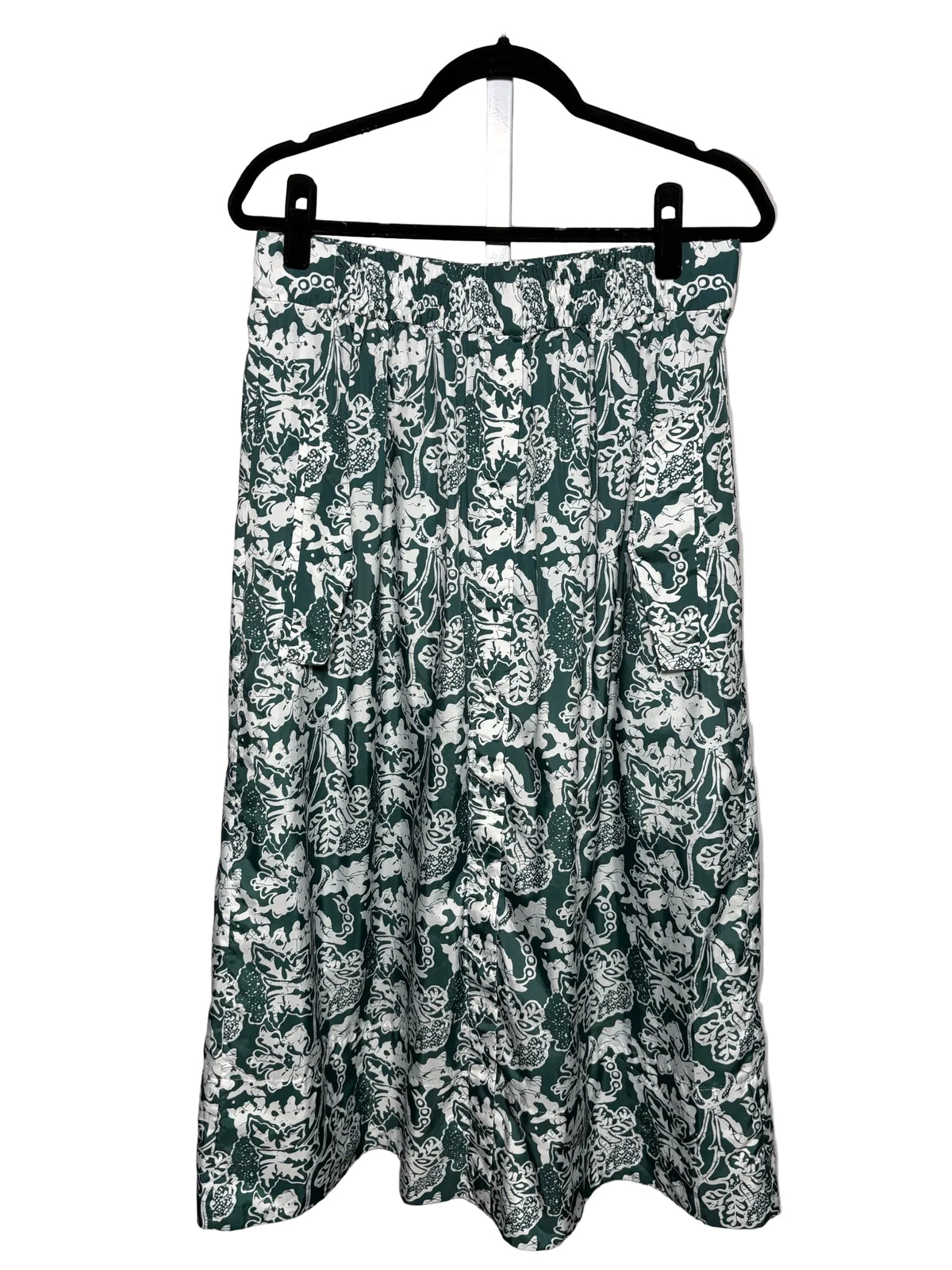Women's Size L Tibi Green & White Batik Print Recycled Nylon Pre-Owned Full Skirt