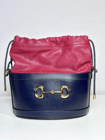 Leather Gucci Horsebit Red & Navy Purse