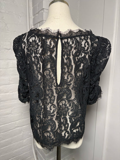 Women Size M Joie Black Lace Nylon Blend Blouse