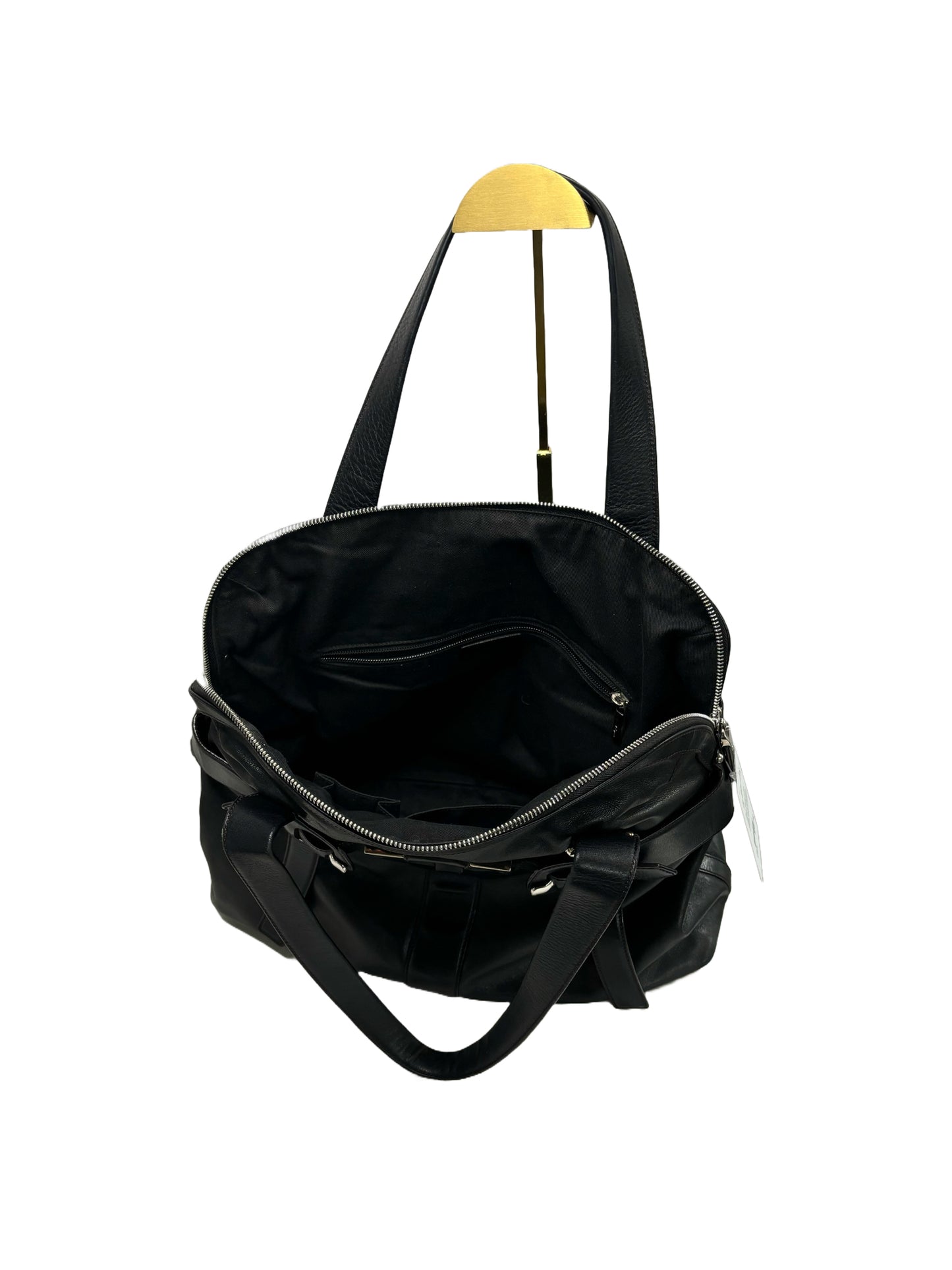 Black Salvatore Ferragamo Solid Leather Satchel Large Purse