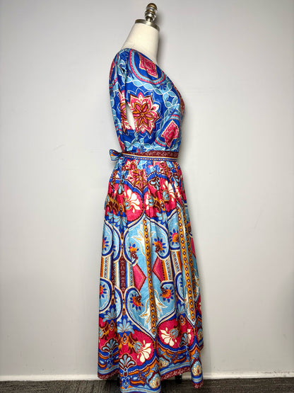 Women Size 12 Elie Tahari Multicolor Abstract Pure Cotton Pre-owned Dress