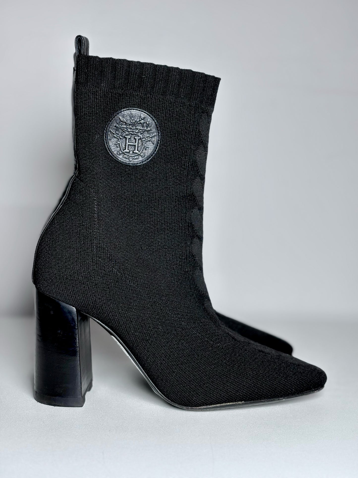 W Shoe Size 36.5 (6.5 US) Hermes Volver 60 Sock Black Ankle Boots