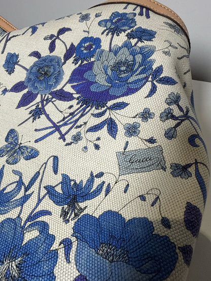 Gucci Flora Wave Horsebit Canvas, Leather Bag