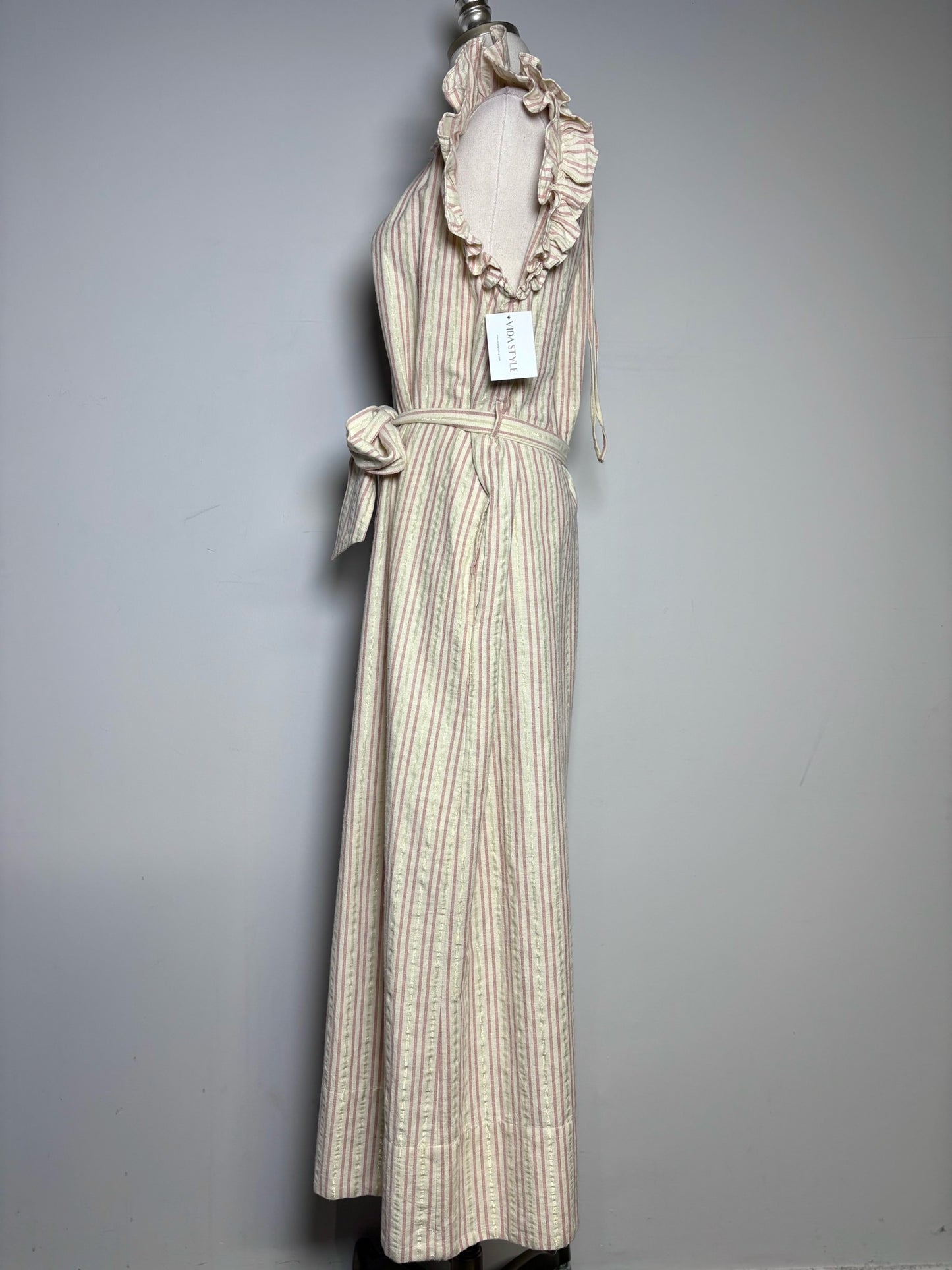 Women Size 8 Ulla Johnson Simka Cream Stripe Pre-owned Cotton Blend Jumpsuit