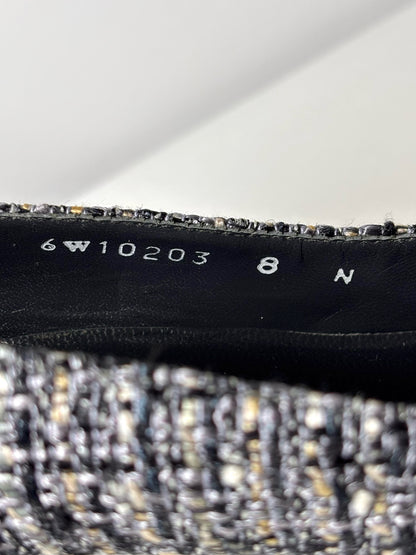 W Shoe Size 8.5 Stuart Weitzman Black, Gray Tweed Rhinestone Buckle Heels