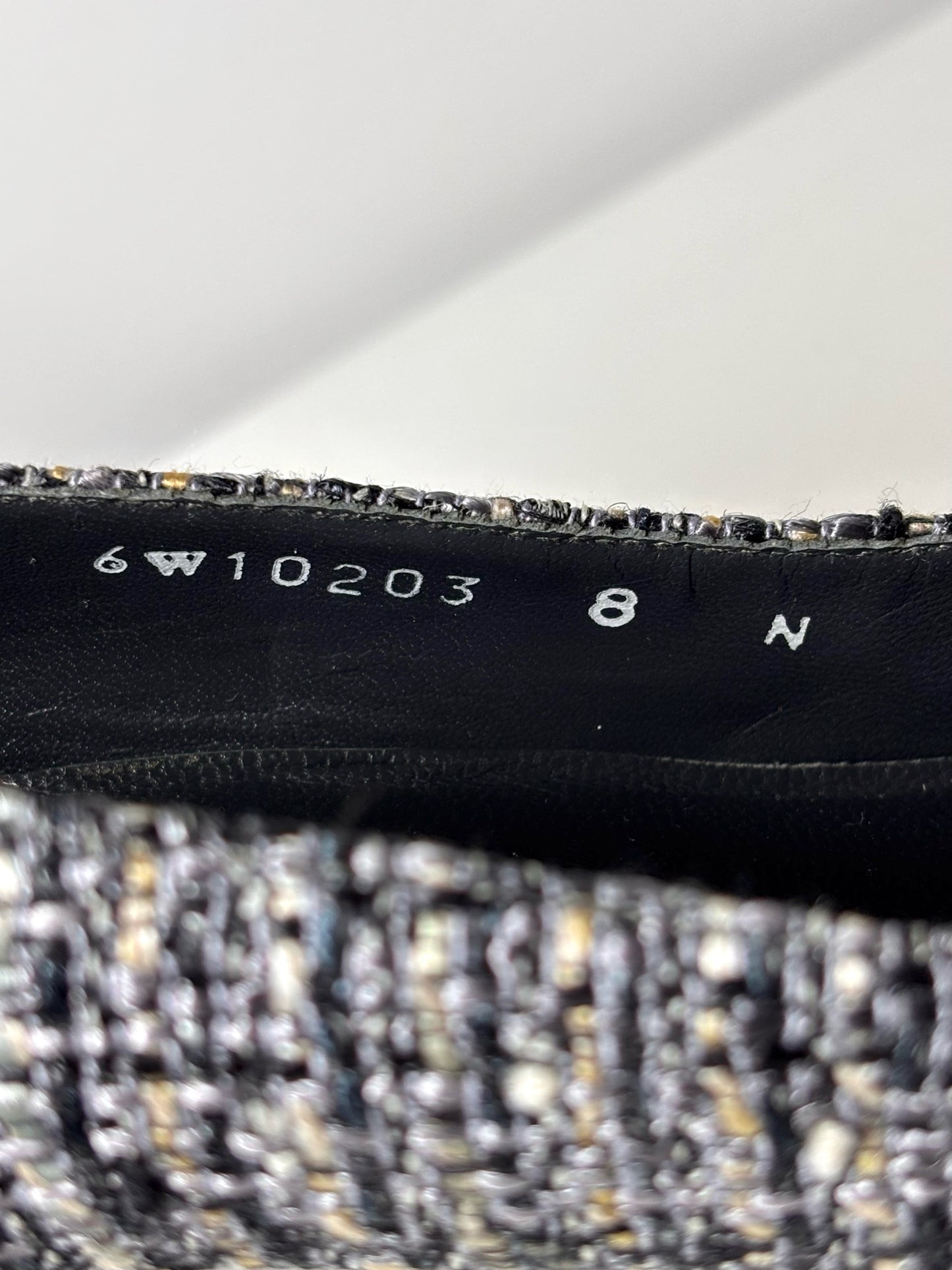 W Shoe Size 8.5 Stuart Weitzman Black, Gray Tweed Rhinestone Buckle Heels