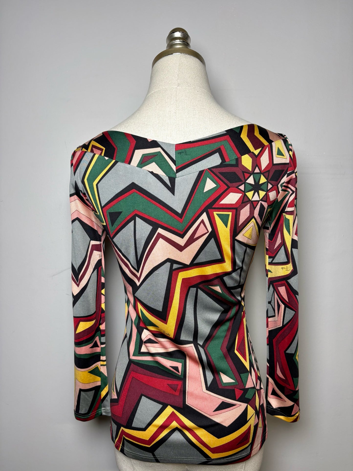 Women Size 6 Emilio Pucci Multi-Color Abstract Print Silk Top