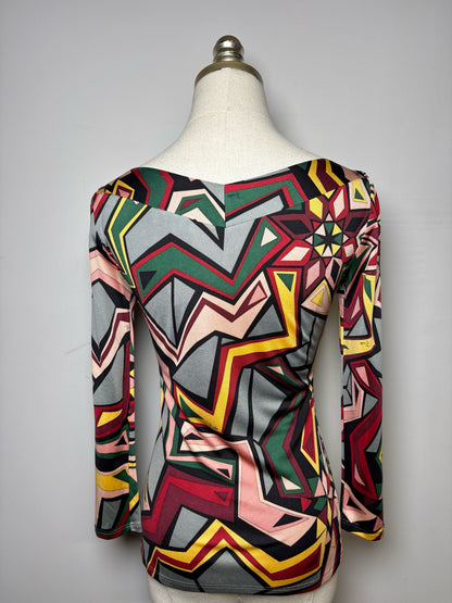 Women Size 6 Emilio Pucci Multi-Color Abstract Print Silk Top