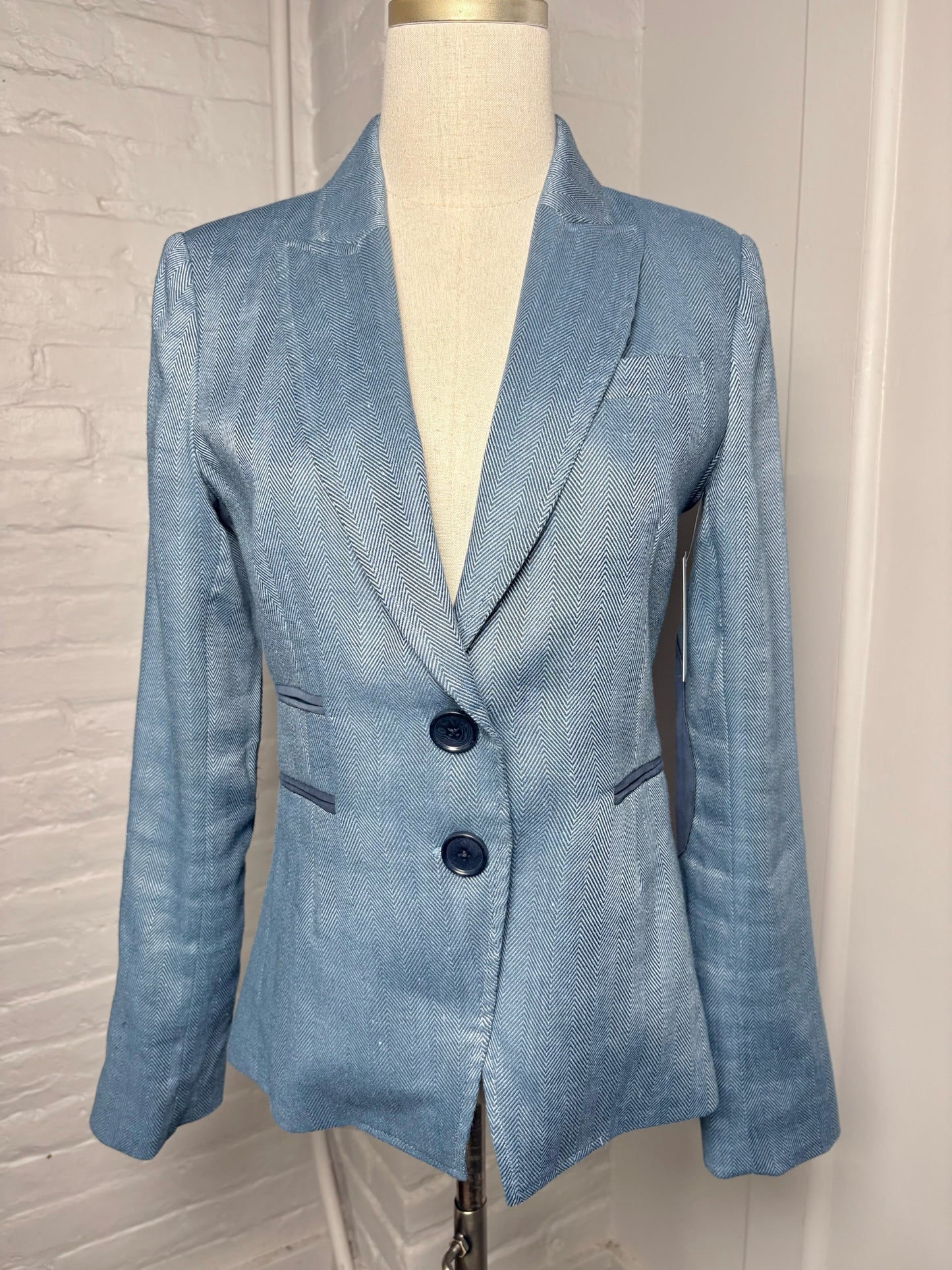 Women Size 2 Veronica Beard Blue Herringbone Blazer