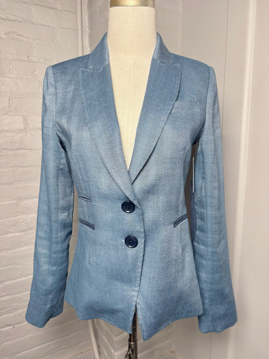 Women Size 2 Veronica Beard Blue Herringbone Blazer