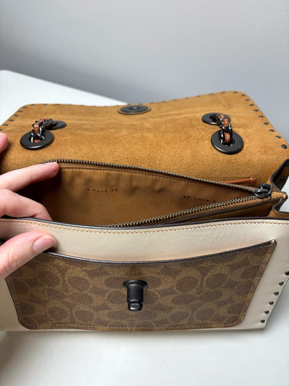 Women's Coach Parker Rivets Snakeskin Print Monogram Leather Pre-Owned Shoulder Bag